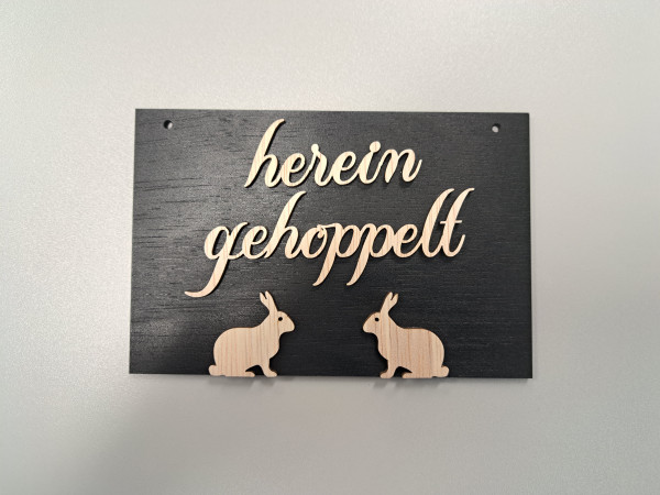 Hereingehoppelt Willkommenschild Holzschild